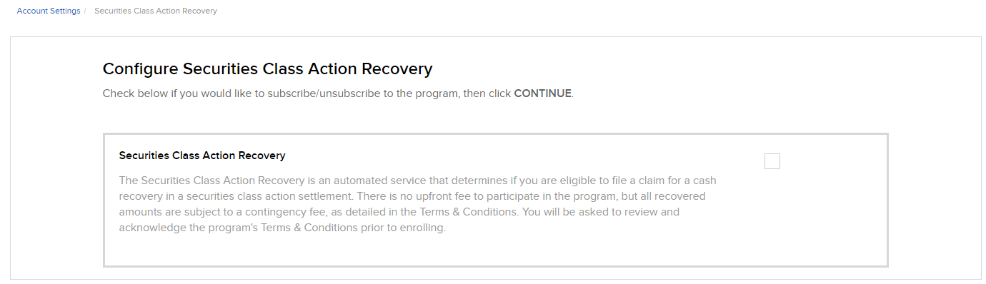 The securities class action recovery panel in advisor portal. 
